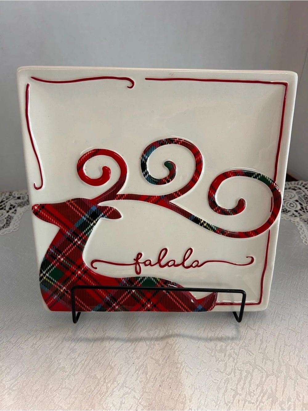 Mud Pie Tartan Reindeer Fa La La Christmas Cheese Plate 8
